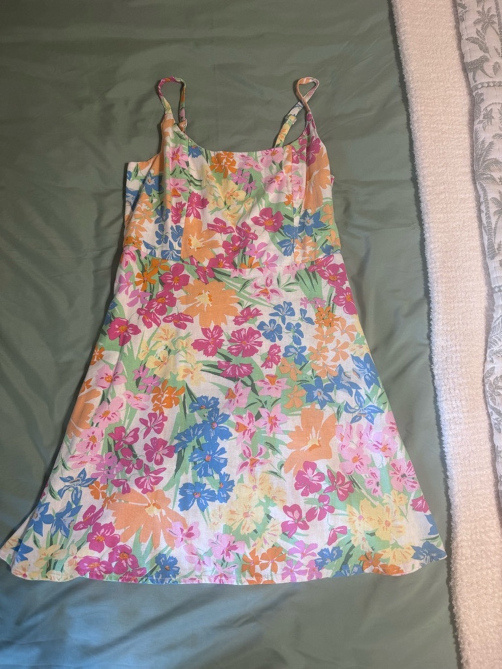 Floral Sundress with Pink, Orange & Blue Flowers